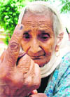 Mahinder Kaur (83) after casting her vote.