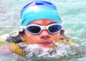 An aspirant during the trials conducted to select the team for the forthcoming Punjab State Sub-Junior Swimming Championship in Ludhiana