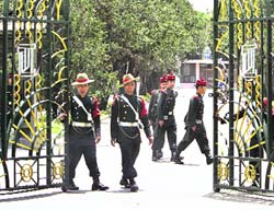 Guards walk inside the Narainhiti palace where King Gynendra is presently staying in Kathmandu. The new assembly was sworn in on Tuesday and is widely expected to abolish the countrys 239-year-old monarchy. 