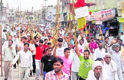 Gujjars stage a demonstration in the Parijat Chowk area in Hisar