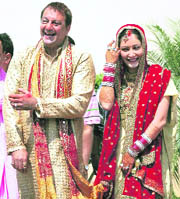 A file photo of Bollywood actor Sanjay Dutt and Mannyata after their marriage earlier this year.