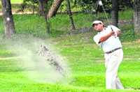 Gaurav Ghei caught in a bunker on the 16th hole on the second day of the PGTI Players Championship at the Chandigarh Golf Club on Thursday.