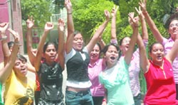 Students of Class X celebrate at St.Thomas School in New Delhi 
