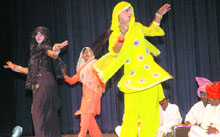 Shyamuddin and party presents Puranmal at the Saang festival held in Panchkula on Thursday.
