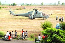 The Indian Air Force combat helicopter that made an emergency landing at Gumtala village, near Noormahal, on Thursday.