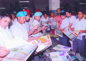 Students of CT Public School during their visit to the printing press of The Tribune in Jalandhar. 