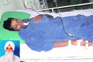 Atma Ram under treatment at Guru Teg Bahadur Hospital in Ludhiana; (inset) Dr Naurang Singh Mangat.