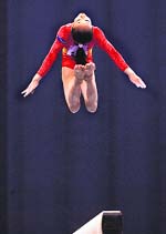 Chinas Deng Linlin competes on the beam during the apparatus finals at the World cup in Artistic Gymnastics in Moscow on Friday.