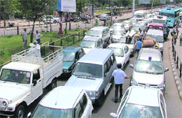 Traffic held up by protesters on the Jalandhar bypass.