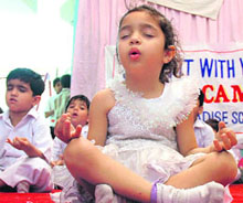 Students of Kiddies Paradise School take part in a Yoga camp in Ludhiana.