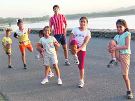 The ongoing vacations and cool summer mornings bring a lot of children to the cool climes and fresh air at Sukhna Lake