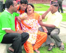 Family members of the three youths in Ambala on Sunday