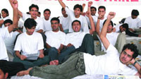 File photograph of students of Maulana Azad Medical College observing a hunger strike on the college campus against the proposed OBC reservation policy in New Delhi.