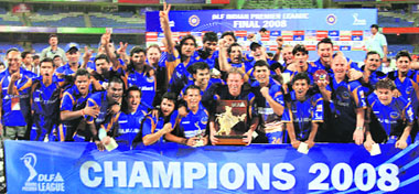 Rajasthan Royals pose with the IPL trophy at the D Y Patil Sports Stadium in Nerul on Sunday after they defeated Chennai Super Kings by three wickets in the final.