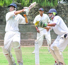 A match in progress between Desh Prem Azad Cricket Academy (DPCA) and Bhavan Vidalaya of Panchkula at St Stephen's School ground during Inter-Academy Under-15 Cricket Tournament for Mount Shivalik Trophy.