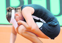 Vera Zvonareva reacts after losing a point.