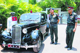 Chief of the Army Staff General Deepak Kapoor (centre) inspects a Humber Super Snipe vintage car which was inducted into the Army in 1941, during a one-day visit at the College of Electronics and Mechanical Engineering in Hyderabad, on Tuesday.