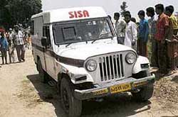 The cash van that was taken away by robbers from a State Bank of India branch in Amritsar on Tuesday. 