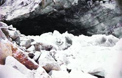 A file picture of the Gaumukh glacier, a part of which moved on Wednesday evening killing one sadhu and injuring nine tourists. 