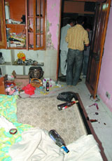 The ransacked house of Amit Kumar at Kohat Enclave in New Delhi on Thursday.