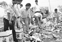 Excise and taxation department officials destroy illicit liquor in Panchkula