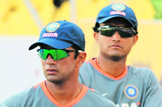 Rahul Dravid (left) and Sourav Ganguly have been left out of the ODI squad for the tri-series and Asia Cup