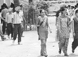 Students coming out of the examination centre after taking the Punjab CET exam at Government College, Phase-6, Mohali.
