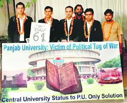 Advocates who sat on the relay fast in Panjab University on Saturday. 