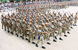 The passing-out parade under way at the Haryana Police Academy, Madhuban, on Sunday.