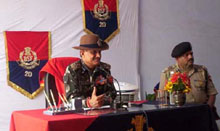 BSF DIG V.K. Sharma interacting with farmers at the headquarters of the 20th battalion in Fazilka on Monday.