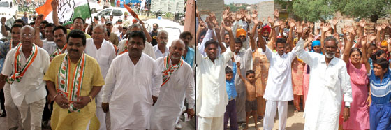 (Left) Ashok Kumar, president of District Congress Committee (Urban) going to file his nomination; Supporters of Raja Singh (right) protesting against denial of Congress ticket to him for ward 17 on Monday.
