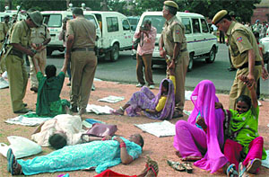 Survivors of the Bhopal gas tragedy protest outside the Prime Ministers office in New Delhi on Monday. 