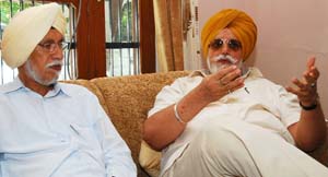 Janmeja Singh Sekhon speaks to media persons. 