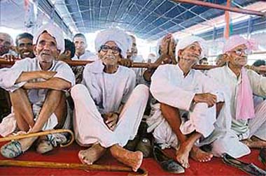 Elderly men attend a rally organised by the Congress at Gohana on Tuesday. 