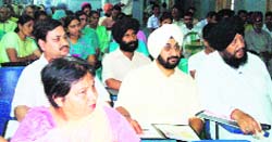 A workshop on HIV/AIDS in progress at Hind Hospital at Ahmedgarh on Wednesday. 