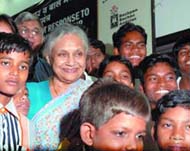 Chief Minister Sheila Dikshit poses with the rescued child labourers at a function Education  The right response to end trafficking and child labour, organised by the Bachpan Bacaho Andolan and Global March on the World Day against Child Labour in New Delhi on Thursday.