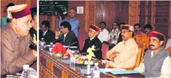 Chief Minister P.K. Dhumal addresses the delegates at the first meeting of hill states horticulture ministers in Shimla