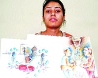 Simarjeet Kaur with her work