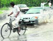 Accumulated water makes driving a nightmare for motorists in Sector 19