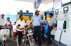 Motorists waiting for their turn at a fuel station in Bathinda