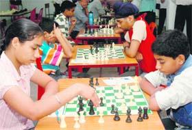 Ravneet (left) makes a move against Aditya during a chess competition held at St Xaviers School in Chandigarh