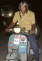 J.P. Bhatnagar with his trusted companion - his scooter - while on his way to Ghaziabad after a trip to Ladakh.