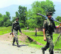 Army personnel patrol near Surankote in Poonch district.