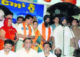 SAD chief Sukhbir Singh Badal addresses a party rally in Bathinda