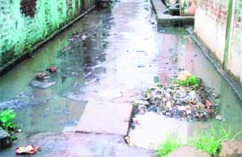 A street chocked by sewer at Jugiana village