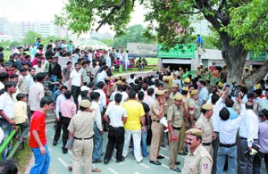 People outside Palika Bazar in New Delhi during the NDMCs bomb hoax drill on Wednesday. 