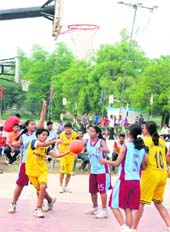 A match between Haryana and West Bengal in progress during the 35th Sub-Junior National Basketball Championship for Boys and Girls at Sainik School, Kapurthala, on Wednesday