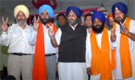 SAD chief Sukhbir Singh Badal with party candidates in Bathinda