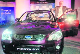 President and managing director, Ford India, Michael Boneham at the launch of new Ford Fiesta cars in New Delhi on Thursday. The two models - Fiesta 1.6S and SXi - are priced between Rs 7.10-8.14 lakh.