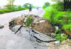 Roads separating Sectors 48 and 49, and (right) Sector 46 and 47 in Chandigarh are in urgent need of repairs.